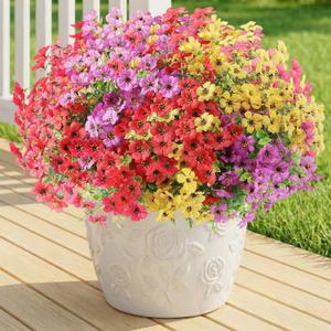 Powbrace Artificial Flowers Outdoor Fake Plants, Faux Silk Flowers Plastic Plants for Outdoors Indoor Outside Front Porch Hanging Planter Window Box Garden Home Spring Decoration, 14 Pack (Mix) (14 Bundles(Upgrade))
