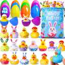 24 Pcs Prefilled Easter Eggs with Easter Rubber Ducks, Easter Basket Stuffers Party Favors, Fun Bath Toys Jeep for Ducks, Easter Egg Hunt, Holiday Classroom Gifts Prizes for Kids Toddler