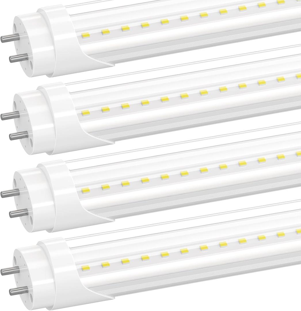 4-Pack T8 LED 2FT Type B Light Bulbs, 10W (24W Equivalent), 5000K, 1300LM for G13, 2 Foot LED Fluorescent Tube Replacement, Super Bright Lamp Beads, Dual-Ended, Remove Ballast, Clear Cover