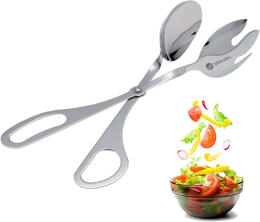 Salad Tongs 10-Inch  Heavy Duty Stainless Steel Serving Tongs for Salad, BBQ, Buffet, Kitchen & Party Use (Silver)
