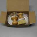 SUBEKYU Dish Brush, Bamboo Dish Scrubber Brush Set with Tray, Natural Kitchen Dishwashing Scrub Brush for Cleaning Dishes/Pans/Pots, Built-in Scraper, Natural Sisal + Palm Bristles, Set of 2