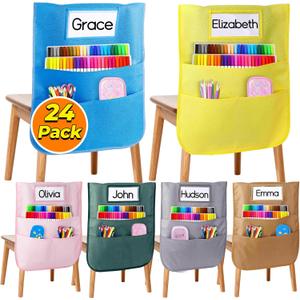 24 Pcs Chair Pockets for Classrooms 20 x 17 Inch,Seat Sacks for Classroom Chairs K-2,Back to School Student Chair Pockets Seat Back with Name Tag Slot,Back of Chair Pockets for Classroom School Home