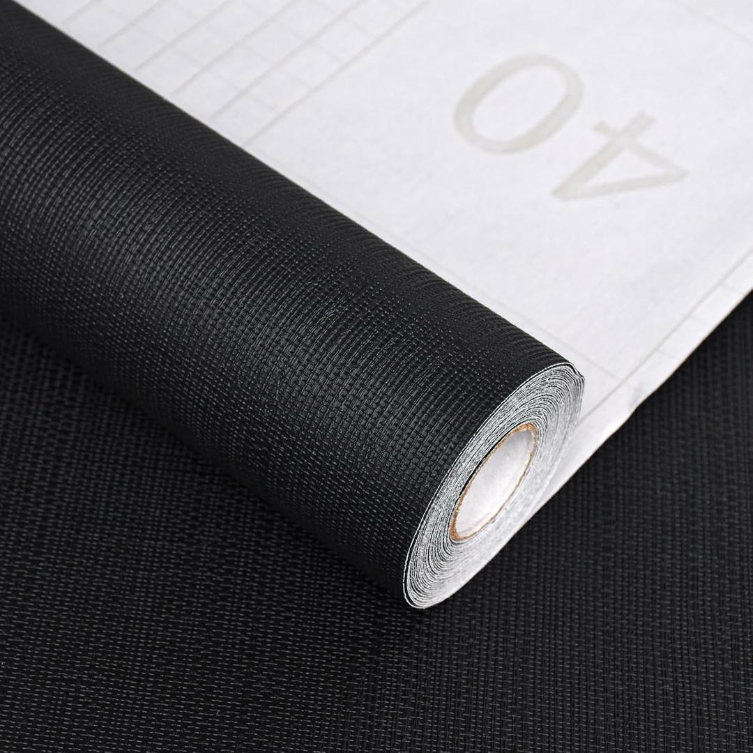 Sevalo Black Peel and Stick Wallpaper Black Contact Paper for Cabinets and Drawers Textured Embossed Self Adhesive Removable Wallpaper Bedroom Bathroom Waterproof Solid Room Vinyl 15.7inW 197inL