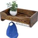 MyGift Baseball Cap Storage Holder Organizer Wall Mount, Hat Rack Shelf, Floating Shelf with 10 S-Hook Hanger, Entryway Shelf Tray, Urban Industrial Burnt Solid Wood and Black Metal