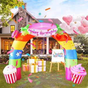 HZGDEJTG 11FT Birthday Arch Outdoor Inflatable Decoration for Birthday Parties, with LED Lights, Suitable for Gardens, Patios, and Lawns