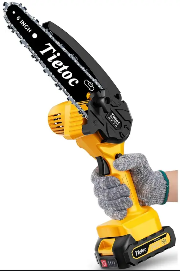 TIETOC MINI CORDLESS CHAINSAW 6 INCH HANDHELD CHAIN SAW - - Scratch & Dent