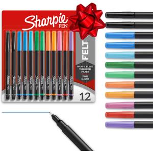 Sharpie Felt Tip Pens, Fine Point Pens (0.4mm), Felt Tip Markers, Assorted Colors, 12 Count - Journaling, Art, Drawing, Markers
