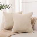 Pack of 2, Decorative Linen Soild Throw Pillow Covers Soft Accent Cushion Case Farmhouse Neutral Pillowcase for Couch Sofa Bedroom Living Room Home Decor 18 x 18 Inch Natural Beige