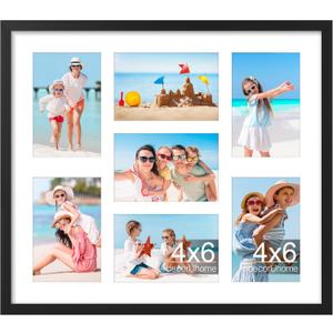 decorUhome 15x17 Picture Frames Collage Wall Decor, Display 7Pcs 4x6 Photos with Mat or 1Pcs 15x17 Unmatted, 7 4x6 Collage Picture Frames for Wall Mounting, Black