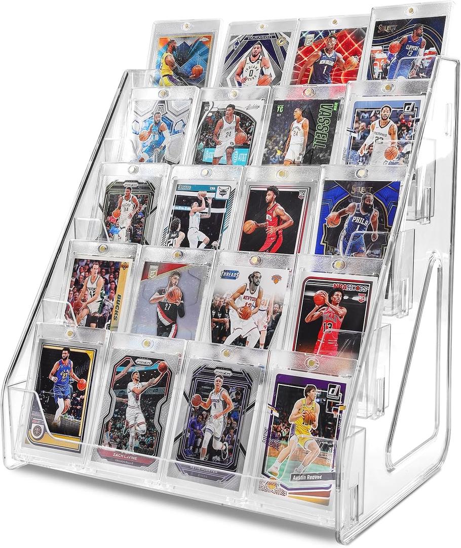 Trading Card Display Stand, 5 Tier Vertical Holder for Baseball Basketball Sports Graded Card Display Stand Tabletop for PSA BGS SGC Slabs, Snap-On Assembly