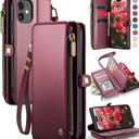 Defencase Compatible with iPhone 11 Case Wallet with RFID Blocking Card Holder for Women and Men, Fashion PU Leather Magnetic Snap Flip Zipper Strap Wallet Phone Case Fit for iPhone 11 6.1", Wine Red