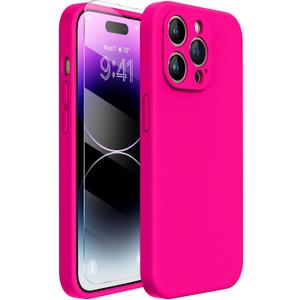 Miracase Designed for iPhone 14 Pro Max Phone Case with Screen Protector,[Upgraded Enhanced Camera Protection],Shockproof Liquid Silicone Case with Microfiber Lining,6.7 inch, Hot Pink