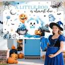 7x5ft Halloween Baby Shower Backdrop for Boys A Little Boo is Almost Due Blue Background Decorations Halloween Cute Ghost Boo Newborn Baby Party Photo Booth Props