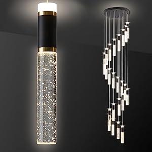 szcflaghip High Ceiling Chandelier Modern Crystal Chandelier for Entryway Long Spiral Dimmable Long Staircase High Foyer with Remote Controller 24 lights