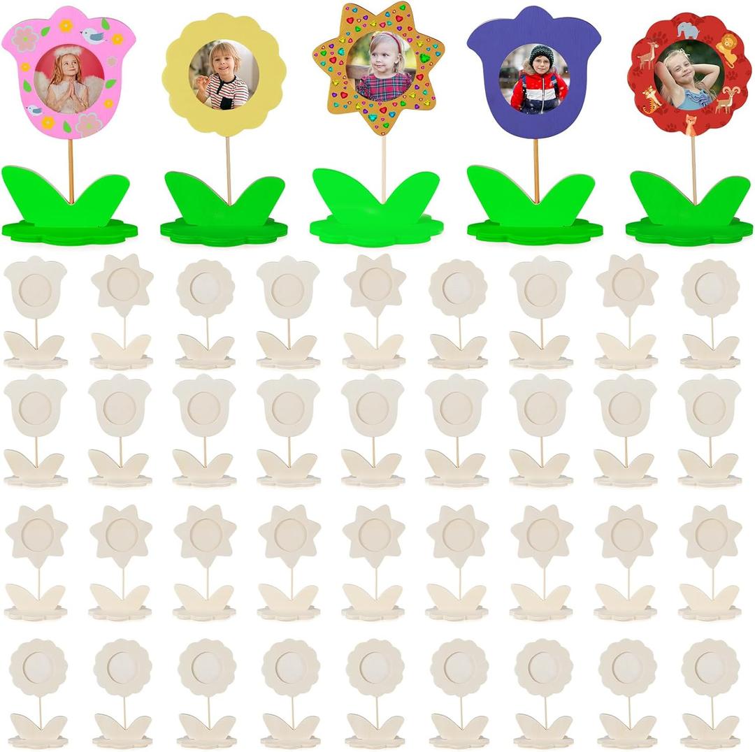 Juexica 36 Pcs Mother's Day Crafts for Kids DIY Wood Flower Picture Frames Mother's Day Unfinished Wood Picture Frames Painting Crafts for Kids Classroom Birthday Gift Arts Activities Decorative
