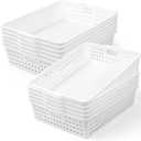 12 Pcs Plastic Storage Baskets Bulk 14 x 10 In Stackable Storage Bin with Handles A4 Size Desktop File Letter Organizer Tray Multi-purpose Container for Shelve Desktop Classroom Office Home Playroom