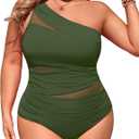 Aqua Eve Plus Size One Piece Swimsuit for Women Tummy Control Bathing Suits One Shoulder Swimwear (Green, XXXL)