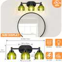 Bathroom Vanity Light, 3-Light Vanity Lighting Fixtures with Green Tulip Glass Shade, Modern Bathroom Wall Mount Lamp, Black Vanity Lights Over Mirror for Living Room, Hallway, Cabinet, Porch