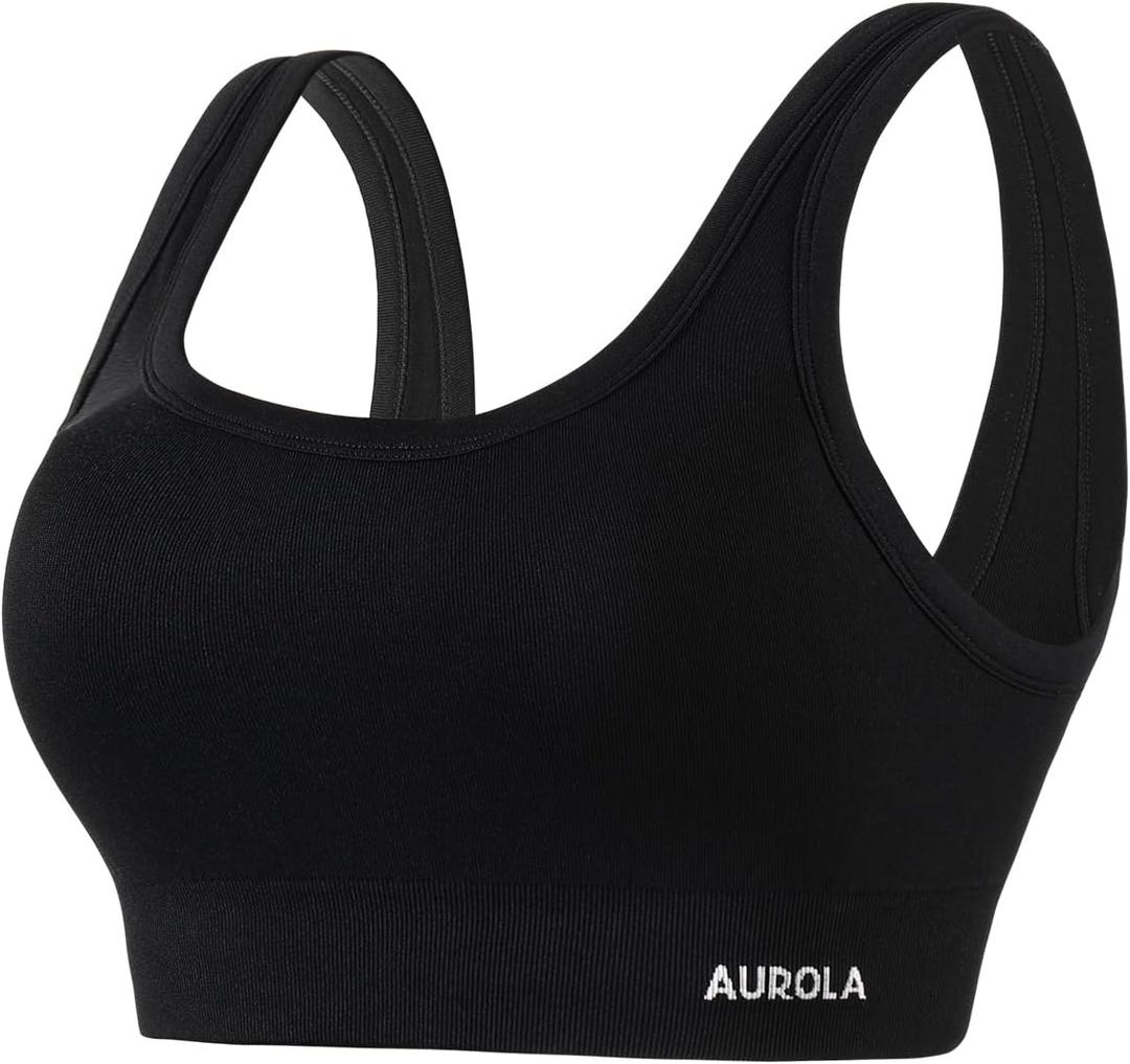 AUROLA Power Sports Bras for Women - Push Up Workout Bra Square Neck Yoga Bra Padded Low Impact Gym Bra Crop Top (Small, Black)