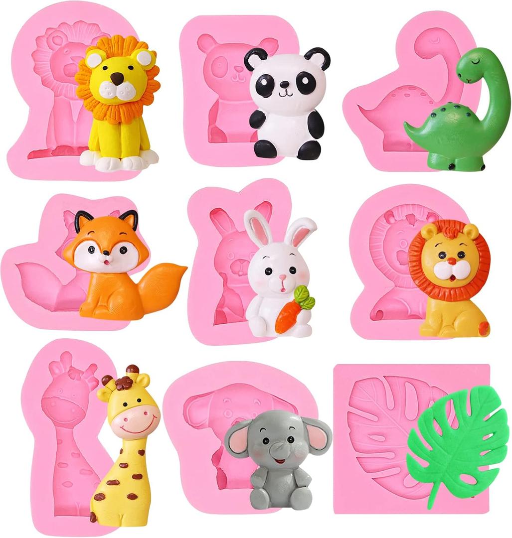 Animal Fondant Molds, Lion Rabbit Chocolate Molds, Giraffe Elephant Dinosaur Silicone Molds, Turtle Leaf Cake Decorating Molds for Cupcakes, Candy, Cookies, Soap, Candles, Epoxy, Clay Molds