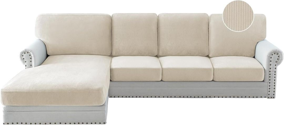 PrinceDeco Sofa Covers for Sectional Sofa, Velvet Soft Couch Covers Couch Cushion Covers Anti Slip, Stretch Sofa Slipcovers Washable Wear-Resistant Pet Friendly (1 PC Medium Seat Cover, Ivory)