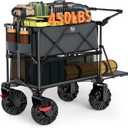 TIMBER RIDGE Push & Pull Double Decker Wagon, 400L Large Capacity Heavy Duty & 450lb Load, Collapsible Cart with All-Terrain Wheels & Brakes, 54 Extended Foldable for Sports, Beach, Camping, Grey
