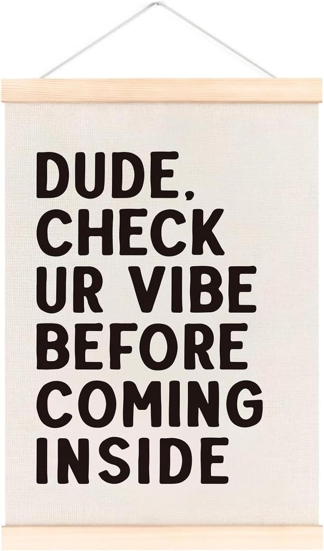 laveliabel Funny English Classroom Poster Hanger Frame, High Middle School Banner Poster with Wood Hanger, High School Gifts for Teacher Teens Check Vibe Before Coming Inside Wall Art Decor for SchoolClassroom, 12x16in
