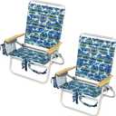 Tommy Bahama 4-Position Extended seat Height Easy in-Easy Out Folding Backpack Beach Chair, 2-Pack