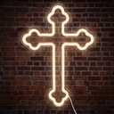 Jesus Cross Neon Signs,Cross Neon Sign Wall Lights Art Lamp Hanging for Home Room Bedroom Christian Wedding Party Wall Decor Christmas New Year Birthday Party Signs, 15.7x11inch