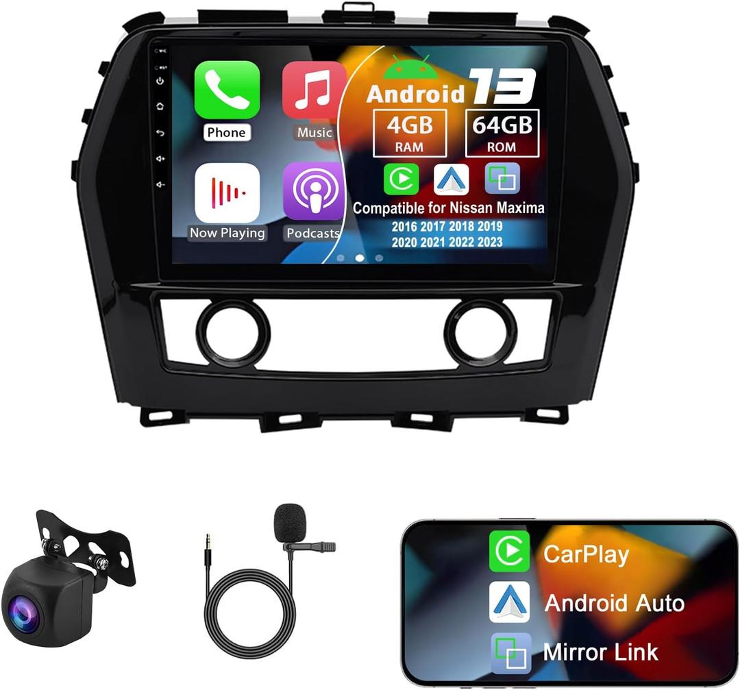 Android 14 Double Din Car Radio Compatible with Nissan Maxima 2016-2023, 4G+64G 10" Touch Screen Car Stereo with Wireless Carplay Android Auto GPS WiFi Mic Backup Camera