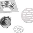 Square Bathroom Floor Drain Cover, Thick Stainless Steel Shower Drain Cover Square Shower Drainer with Waste Gate for Kitchen Bathrooms Garage Wet Areas 50/75mm Pipe Fit (Style 1)