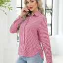 LOMON Womens Long Sleeve Button Down Shirts Casual Loose Fit Cotton Collared Blouses (Red, S)