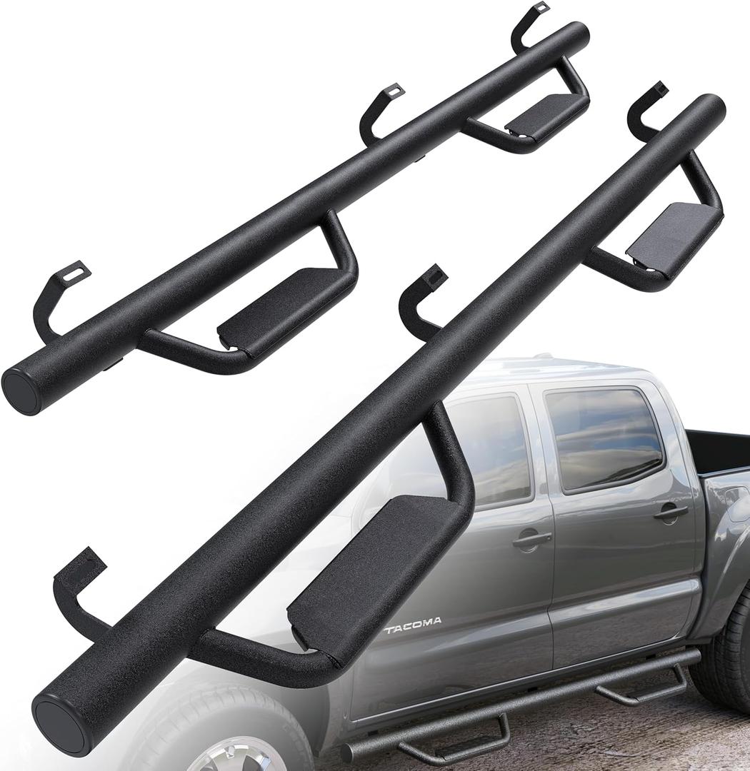 KUAFU Running Boards Compatible with 2005-2023 Toyota Tacoma Double Cab Dropped Steps Side Steps Hoop Bar Nerf Bars Door (Matte Black)