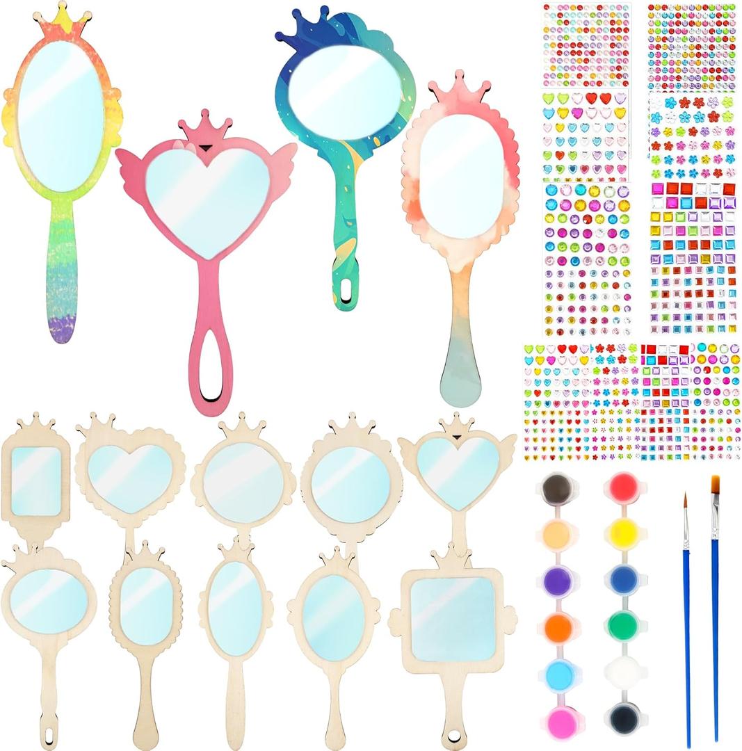 30 Pcs DIY Wooden Mirror Craft Decorate You Own Princess Wooden Hand Mirrors Princess Mirrors for Girls Crafts Paint Princess Party Decorations Birthday Gifts Parent-Child Games