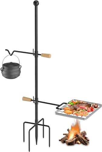 Mr IRONSTONE Campfire Grill Grate: Fire Pit Grill Grate with Swivel Handle, Campfire Cooking Equipment with Heavy Duty Steel, Over Fire Camp Grill For Outdoor Barbecue Camping and Cooking, Black