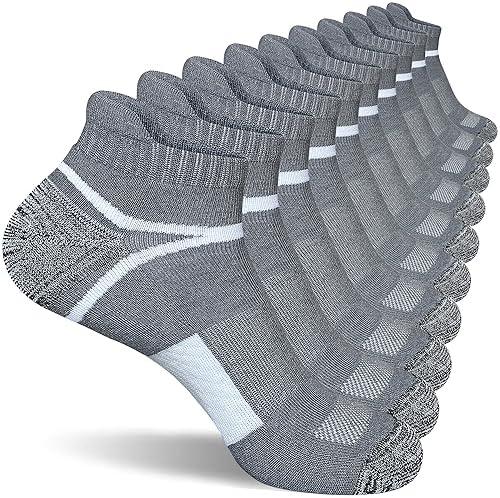 suaskk Men's Athletic Cushioned Ankle Socks Comfort Wicking Anti-Blister Running Sock 5 Pairs, XL , Grey