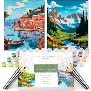 Beautiful Paint By Number Kit for Adults - Relaxing & Beginner-Friendly Painting Set with 2 Canvases, Premium Brushes & Vibrant Acrylic Colors - Perfect Crafts Gift for Women to Create Wall-Worthy Art