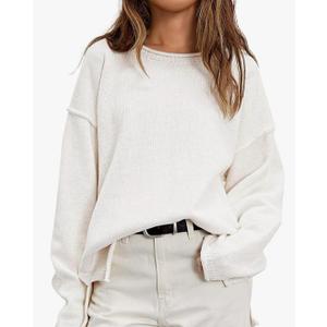 Women's Pullover Fall Winter Sweaters 2025 Long Sleeve Roll Crewneck Side Slit Oversized Knit Tunic Sweater Tops, Small