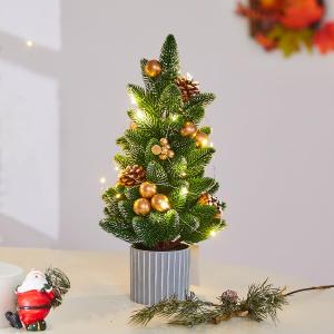 Classic Small Christmas Tree Table Decor - Mini Tabletop Artificial Tree Indoor Christmas Holiday Centerpiece for Desktop Home Office Bedroom Decor Gift(Gold Pine)
