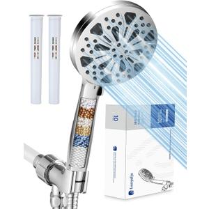 Filtered Shower Head with Handheld and Hose, 10 Spray Modes High Pressure Showerhead for Hard Water, Water Saving Removable Filter with Beads, Chrome Finish, WaterSense & CUPC Certified