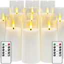 kakoya Flickering Flameless Candles Battery Operated with Remote and 2/4/6/8 H Timer Acrylic Led Pillar Candles Pack of 9 (appr D2.3"xH5.5"6.5"7.5")with Realistic 3D Wick Candles for Home Decor(White)