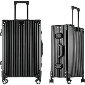 HotWay 28 Inch All Aluminum Checked in Luggage, Hard Shell Suitcase with Spinner Wheels and TSA Lock, Large Silver Suitcase for Travel, Black