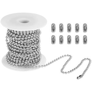 Stainless Steel Ball Beaded Chain, 50ft Bead Chain, 4.5mm Dog Tag Chain with 10 Connectors, DIY Necklace Chain for Jewelry Crafts Making Repairs