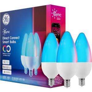 GE Cync Smart LED Light Bulbs, Color Changing Decorative Light Bulbs, Indoor WiFi Lights, Matter Compatible, Compatible with Alexa and Google Home, Candelabra Base (3 Pack)