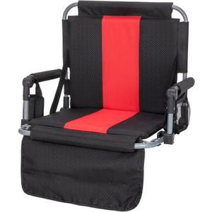LET'S CAMP Folding Stadium Seat Bleacher Chair with Cup Holder, Mesh Bag and Hide Hooks, Portable Stadium Chair with Back and Cushion, Medium