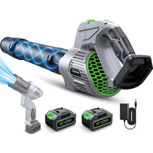 Comchoi Electric Leaf Blower Cordless, 680 CFM 5 Speed Mode, 2 Batteries & Charger, Handheld Leaf Blowers for Lawn Care, Portable Lightweight Grass Blower for Yard, Patio & Outdoor Use (Warm Gray)