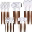 30-Piece Stainless Steel Silverware Set, Silver Mirror Polished Flatware Cutlery Set for 6, Tableware Eating Utensils Set for Home Restaurant Wedding, Dishwasher Safe (Wooden Effect Handle)