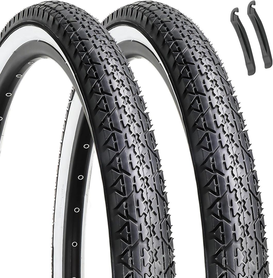 Hycline 2-Pack Cruiser Bike Tires: 26x2.125 Inch Folding Replacement Bicycle Tires for Beach or Urban City Commuter Bike-White Walled