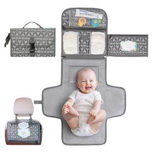 Kopi Baby Portable Diaper Changing Pad - Baby Diaper Changer Travel Bag with Wipes Pocket, Smart Design Portable Changing Mat, Infant Travel Station Kit, Gift for Newborn Girl & Boy - Premium (Gray Arrows)