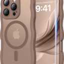 3 in 1 Magnetic for iPhone 16 Pro Max Case, 1X Screen Protector+1X Wrist Strap, Cute Wavy [Full Camera Protection][Fit for MagSafe], Trendy Matte Women Girls Case for iPhone 16 Pro Max 6.9", Brown